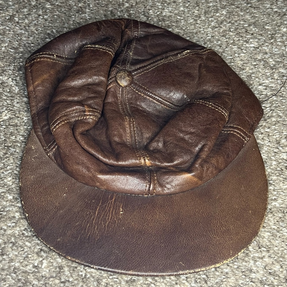 Vintage Brown Leather HUGGER CAP Baseball Cap Hat Fitted Size 6 ¾ Aged Worn 50s